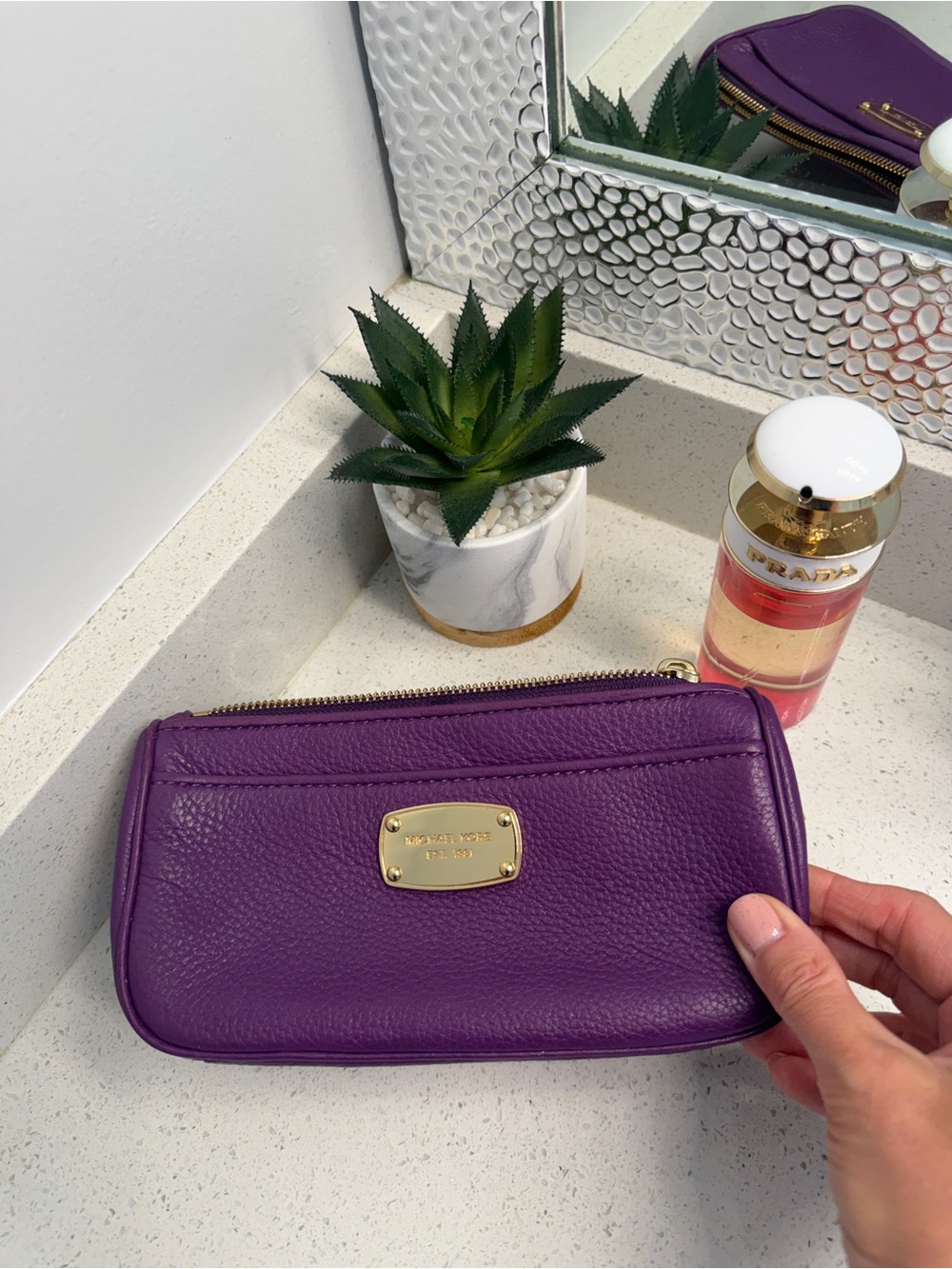 Michael Kors Purple Leather Zip Cosmetic/travel bag